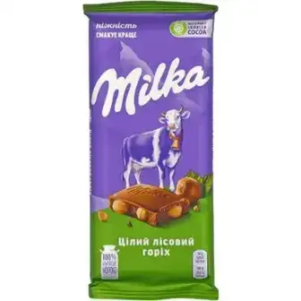 Шоколад Milka молочний з цільним лісовим горіхом 90 г-Milka