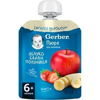 Пюре Gerber Яблуко-банан-полуниця для дітей 90 г-Gerber