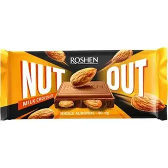 Шоколад Roshen Nut Out молочний з цілим мигдалем 90 г-Roshen