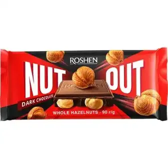 Шоколад Roshen Nut Out чорний з цілим фундуком 90 г-Roshen