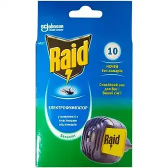 Електрофумігатор від комарів Raid з 10 пластинами-Raid