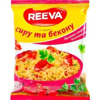 Вермішель Reeva зі смаком сиру та бекону швидкого приготування 60 г-Reeva