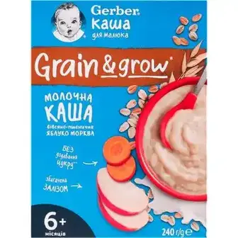 Каша суха молочна швидкорозчинна Gerber вівсяно-пшенична з яблуками та морквою для дітей із 6 місяців, 240 г-Gerber