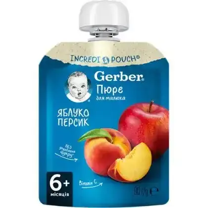 Пюре фруктове Gerber Яблуко Персик для дітей із 6 місяців, 90 г-Gerber