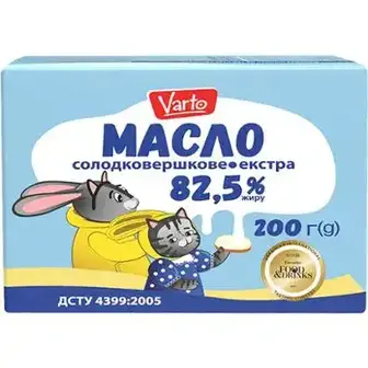 Масло Varto солодковершкове екстра 82.5 % 200 г-Varto