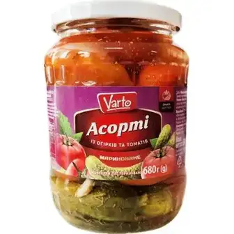 Томати та огірки Varto Асорті №2 мариновані 680 г-Varto
