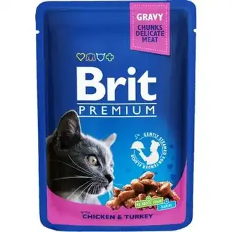 Корм для котів Brit Premium вологий з куркою та індичкою 100 г-Brit