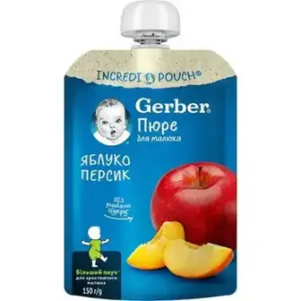 Пюре фруктове Gerber з яблук та персиків для дітей із 6 місяців, 150 г-Gerber