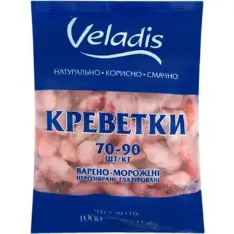 Креветки Veladis нерозібрані глазуровані варено-морожені 1 кг-Veladis