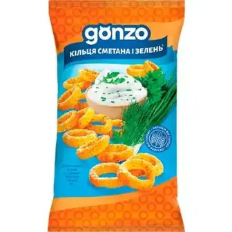 Кукурудзяні кільця Gonzo зі смаком сметани і зелені 75 г-Gonzo