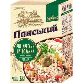 Рис Хуторок Панський круглий шліфований 4 пакети для варки по 100 г-Хуторок