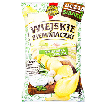 Чіпси картопляні Wiejskie Ziemniaczki  зі смаком сметани і цибульки 130 г (5905187124202)