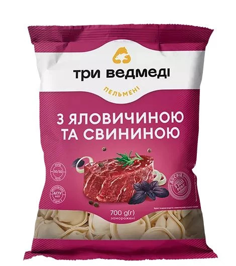 Пельмені Три Ведмеді з яловичиною та свининою 700г