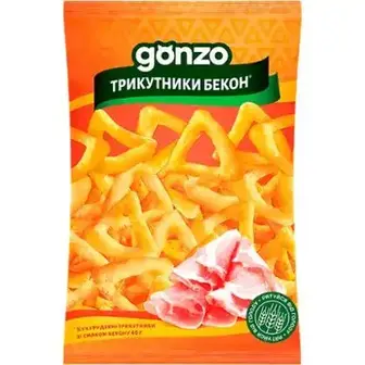 Кукурудзяні трикутники Gonzo зі смаком бекону 70 г-Gonzo