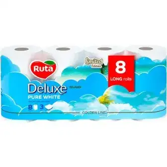 Папір туалетний Ruta 3-х шаровий Пюр Вайт Делюкс 8 шт-Ruta