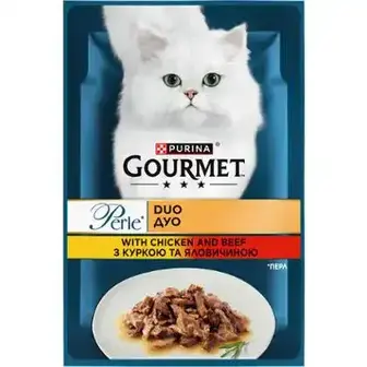 Вологий корм Gourmet Perle Duo для дорослих котів міні філе у підливці з куркою та яловичиною 85 г