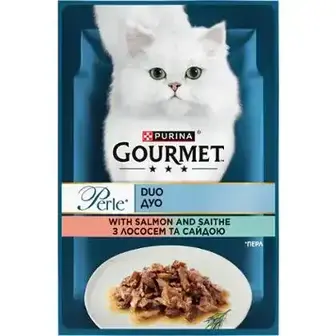 Вологий корм Gourmet Perle Duo для дорослих котів міні філе у підливці з лососем та сайдою 85 г