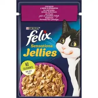 Вологий корм Felix Sensations Jellies для дорослих котів шматочки в желе з качкою та шпинатом 85 г