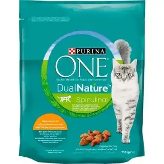 Сухий корм PURINA ONE Adult Dual Nature Spirulina для дорослих котів з куркою 750 г