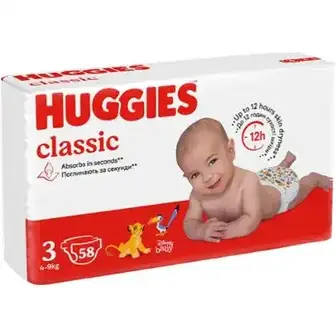 Підгузки Huggies Classic Jumbo розмір 3 (4-9 кг) 58 шт.