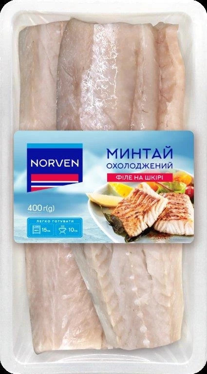 Філе мінтая Norven на шкірі охолоджене фасоване 400 г