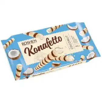 Вафельні трубочки Roshen Konafetto з кокосовою начинкою 140 г