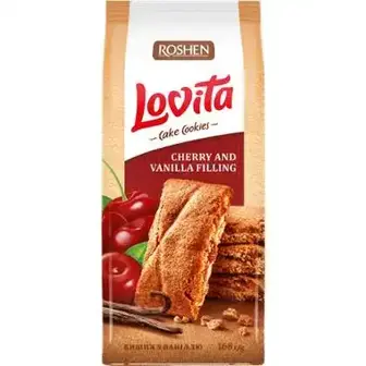 Печиво Roshen Lovita Cake Cookies з вишнево-ванільною начинкою здобне 168 г