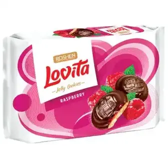Печиво Roshen Lovita Jelly Cookies зі смаком малини здобне 420 г
