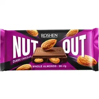 Шоколад Roshen Nut Out чорний з цілим мигдалем 90 г