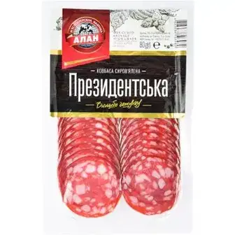 Ковбаса Алан Президентська сиров'ялена вищий гатунок 80г