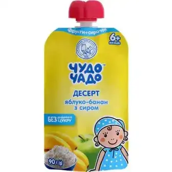 Десерт Чудо-чадо фруктовий для дітей від 6 місяців яблуко-банан з сиром 90 г