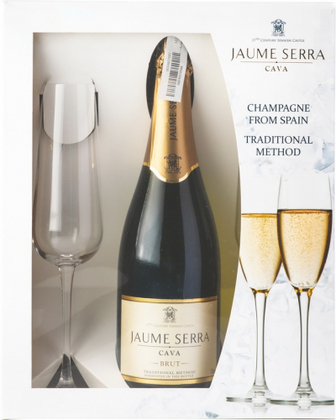 Вино ігристе Jaume Serra Cava Brut біле 0,75л в короб+2бокала