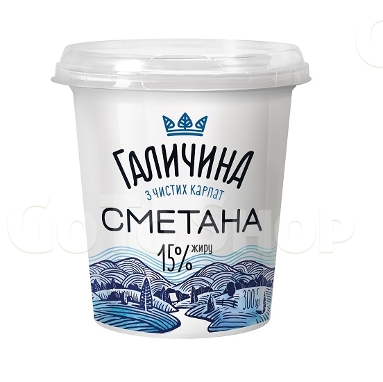 Сметана 300 г Галичина 15% п/стакан 