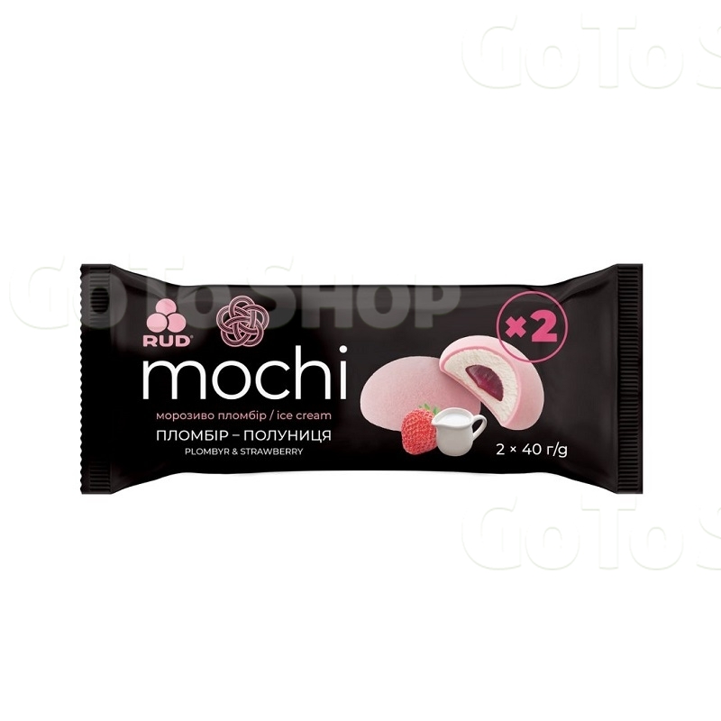 Морозиво 80 г Рудь мультипак &quot;Mochi&quot; зі смаком пломбір-полуниця 2*40 г п/ет 