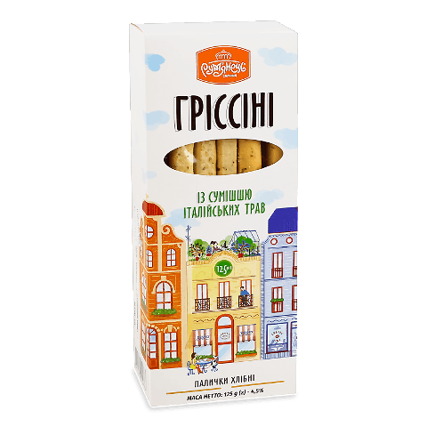 Гріссіні «Рум&#039;янець» з сумішшю італійських трав 125г