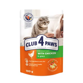 Корм для котів Club 4 Paws з куркою в соусі, 100г