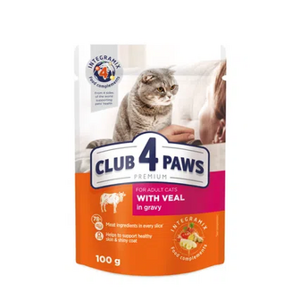 Корм для котів Club 4 Paws з телятиною в соусі, 100г