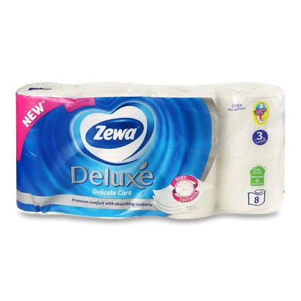 Папір туалетний Zewа Deluxe Delicate Care білий 3-шаровий, 8шт