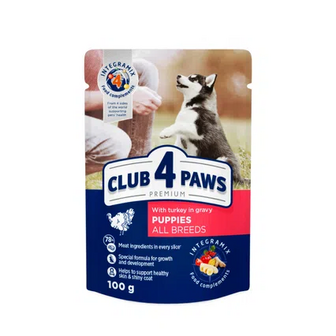 Корм для цуценят Club 4 Paws з індичкою в соусі, 100г (100г)