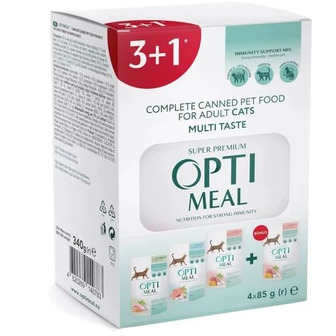 Вологий корм для котів Optimeal Adult Cats Multi Taste №4 для дорослих 3+1 0.34 кг (4820269140783)