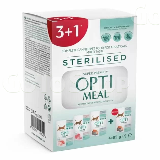 Вологий корм для котів Optimeal Multi Taste Sterilised №6 для стерилізованих 3+1 0.34 кг (4820269140820)