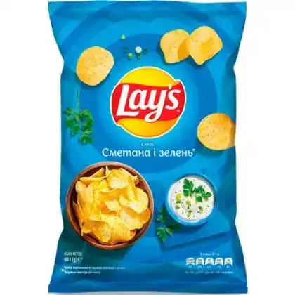 Чіпси Lay&#039;s картоплянізі смаком сметани і зелені 60 г