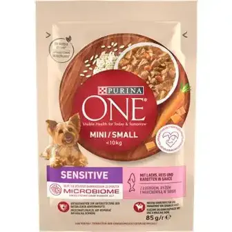 Корм для собак Purina One Mini Sensitive з рисом та морквою для чутливого травлення 85 г