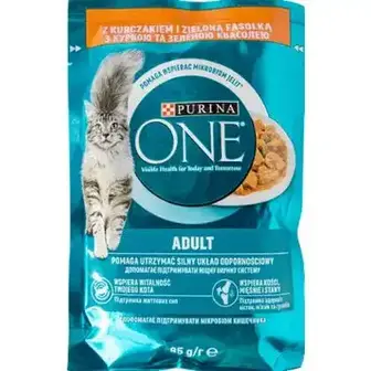 Вологий корм PURINA ONE Adult для дорослих котів шматочки в соусі з куркою та зеленою квасолею 85 г