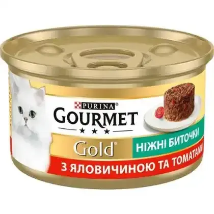 Вологий корм Gourmet Gold Ніжні биточки для дорослих котів з яловичиною та томатами 85 г