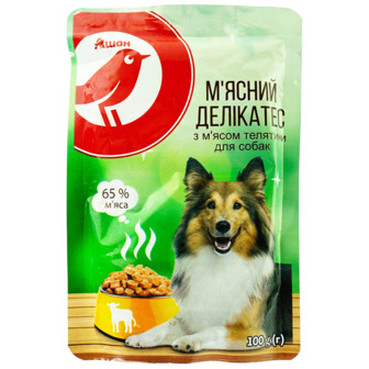 Корм для собак 100 г. Auchan М'ясний делікатес з м'ясом телятини