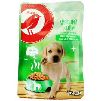 М'ясний корм для собак 85 г. Auchan з яловичиною, для цуценят