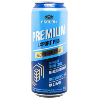 Пиво Оболонь Premium Export Pils світле фільтроване 5.3% 0.5 л (4820193036404)