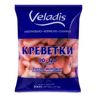 Креветки Veladis варено-морожені глазуровані 90-120, 1кг