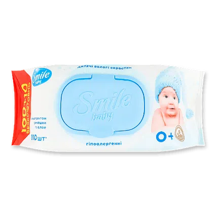 Серветки вологі Smile Baby з екстрактом ромашки та алое, 110шт